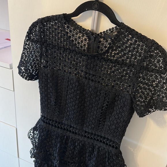 Aqua Tiered Black Lace Dress Small - Picture 5 of 6